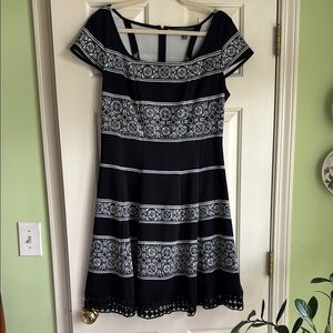 Square neck skater style black & white dress